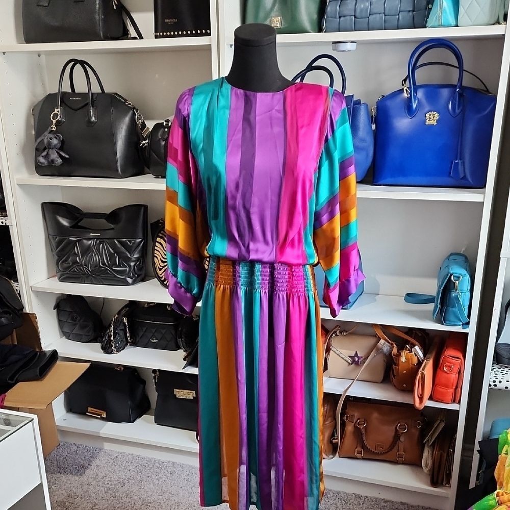 Pink and Blue Dolman Sleeve Sundress for Night Out